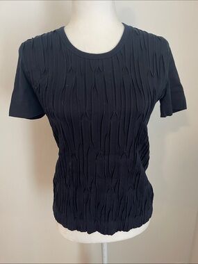 Akris Punto Navy Blue Cotton Knot Tee Short Sleeve Top Ruched Top 2/4 XS S